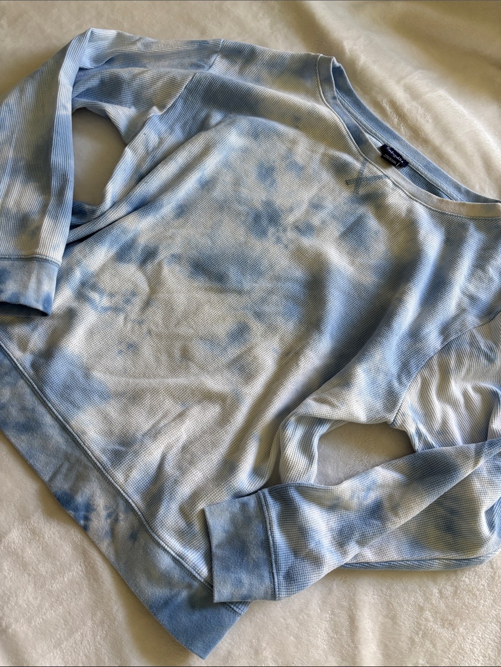 Splendid Light Blue Tie-Dye Waffle-Knit Long Sleeve Top